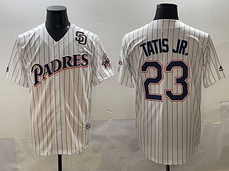 Men 2025 San Diego Padres #23 Tatis jr White Stripe Throwback Game Nike MLB Jersey style 8